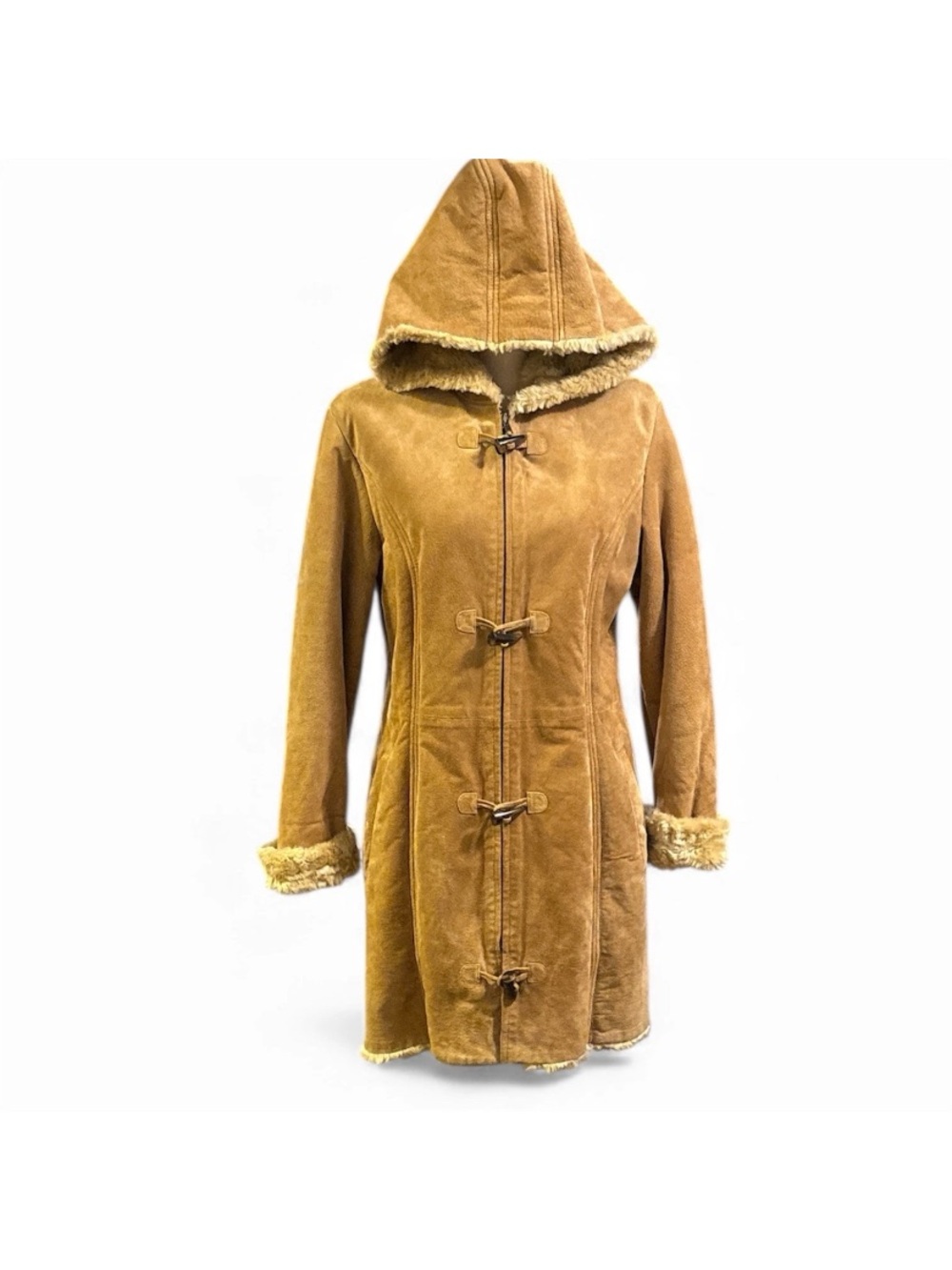 Wilson’s 100% Suede Leather Faux Fur Lined Penny Lane Style Hooded Coat Medium
